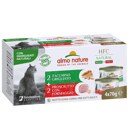 HFC NATURAL CATS MADE IN ITALY M MULTIPACK 4X70G X 20 HAM WITH CHEESE-GRILLED TURKEY