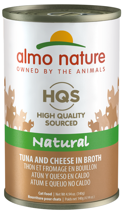 HQS NATURAL CAT 24X140 G TUNA AND CHEESE IN BROTH