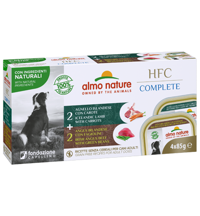 HFC COMPLETE DOGS 4X85 GX18 MULTI PACK ICELANDIC LAMB WITH CARROTS-IRISH ANGUS BEEF WITH GREEN BEANS